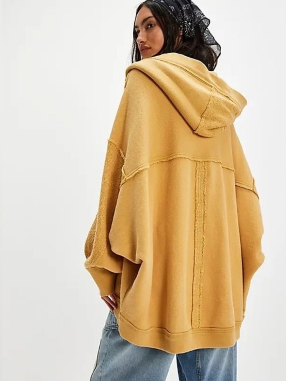 Free People WeThe Free Forever Yours Cardi Sunflower Yellow Oversized Hoodie NWT - Picture 4 of 6